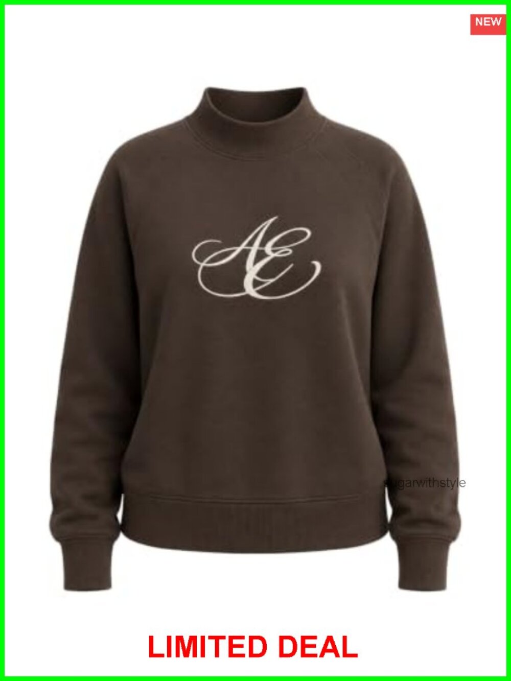 Boxy Mock Neck Sweatshirt Casual Pullover Embroidered Long Sleeve